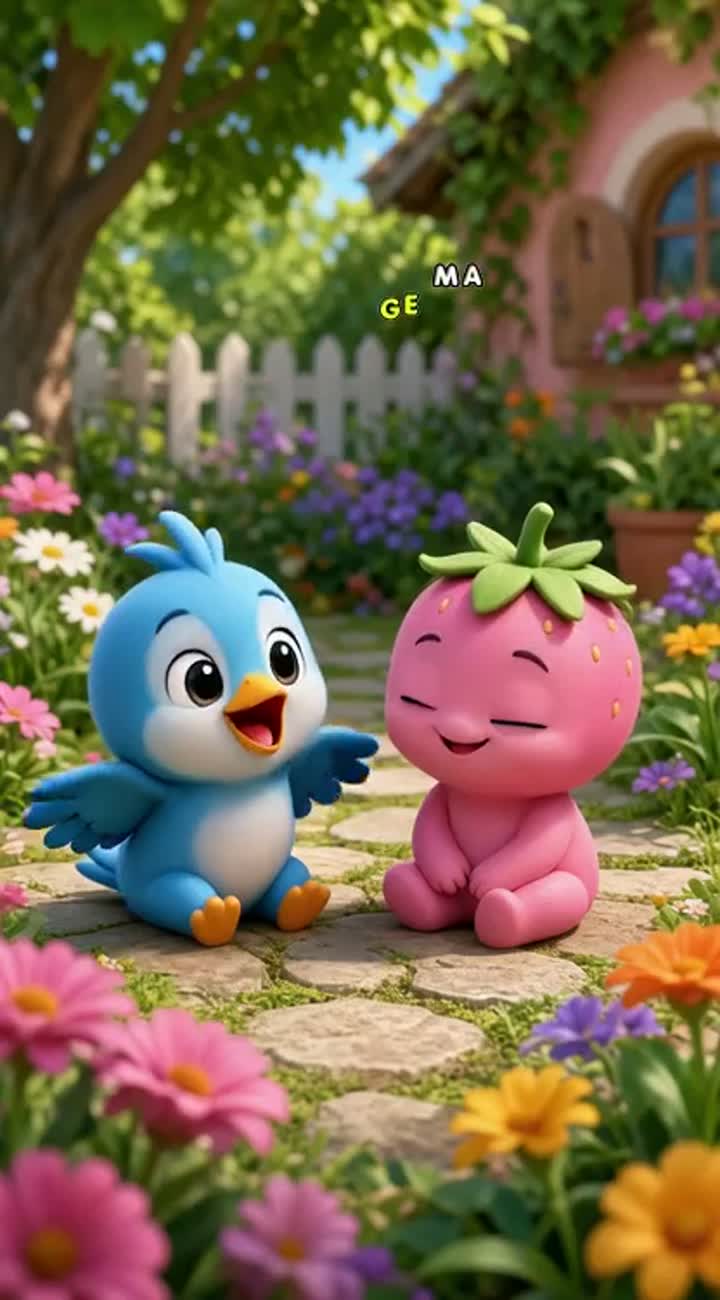 2 3d catoon character seewing in a garden and singing — AI cartoon
