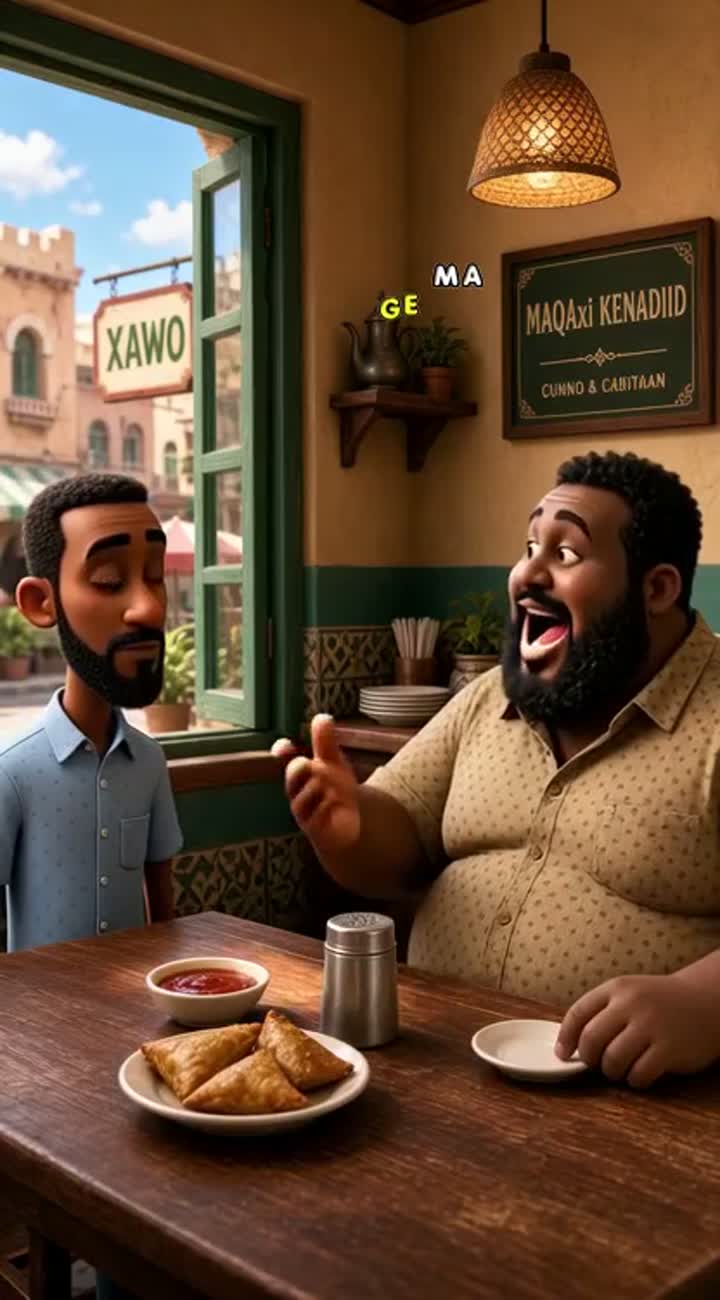 Hilarious 3D animated cartoon featuring two Somali men sitting… — AI cartoon