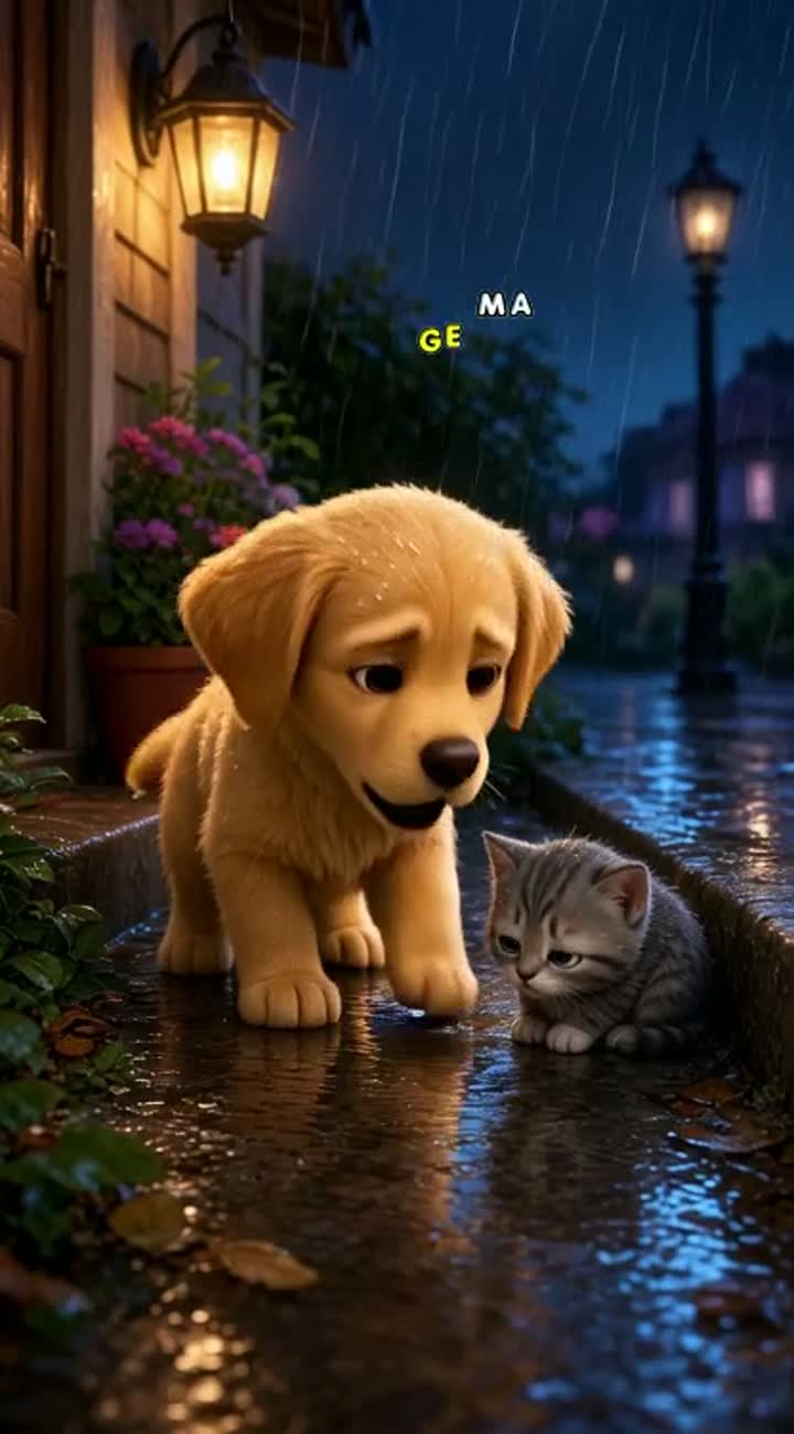 Cute 3D animated golden puppy with big expressive eyes — AI cartoon