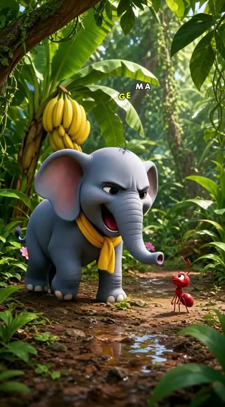 Funny, colorful 3D animated cartoon video in one continuous jungle… — AI cartoon