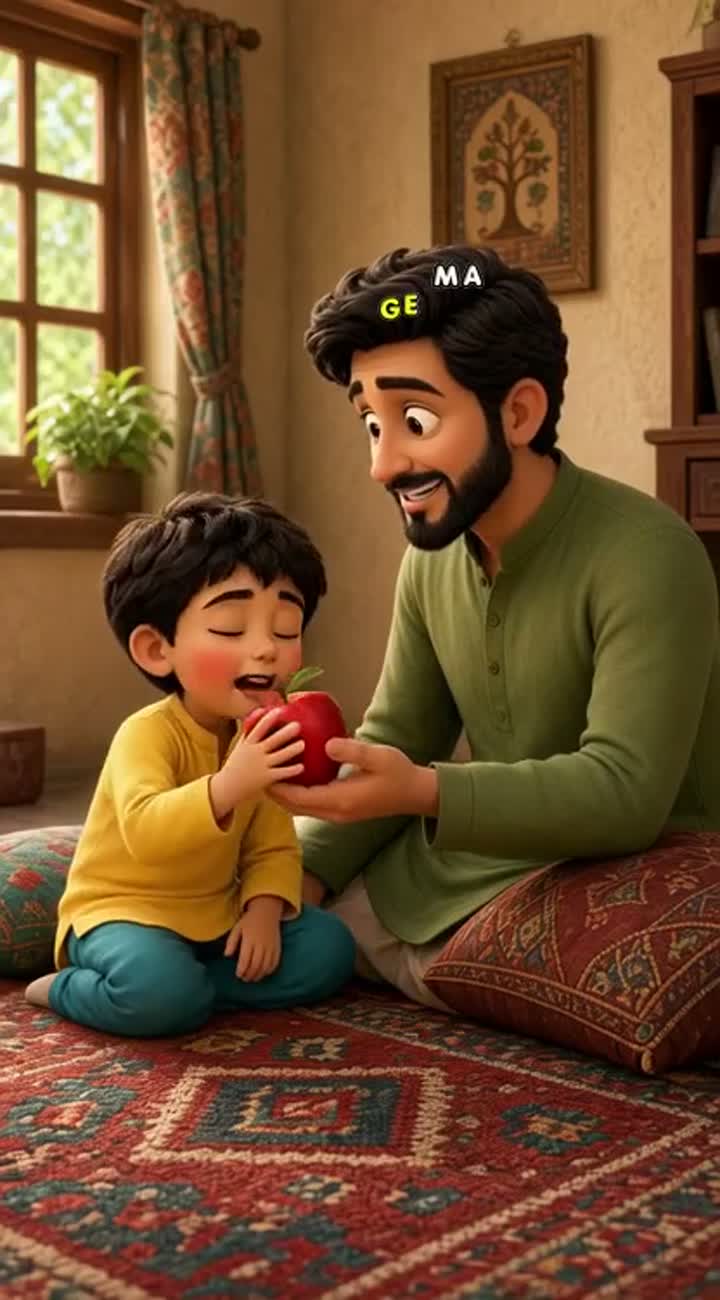 A small innocent child sits beside his father — AI cartoon