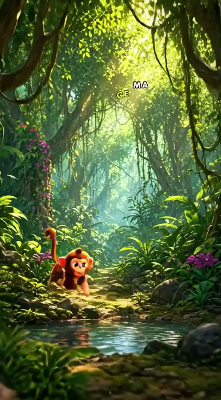 Featuring Montu, a mischievous monkey who lives in a dense jungle — AI cartoon