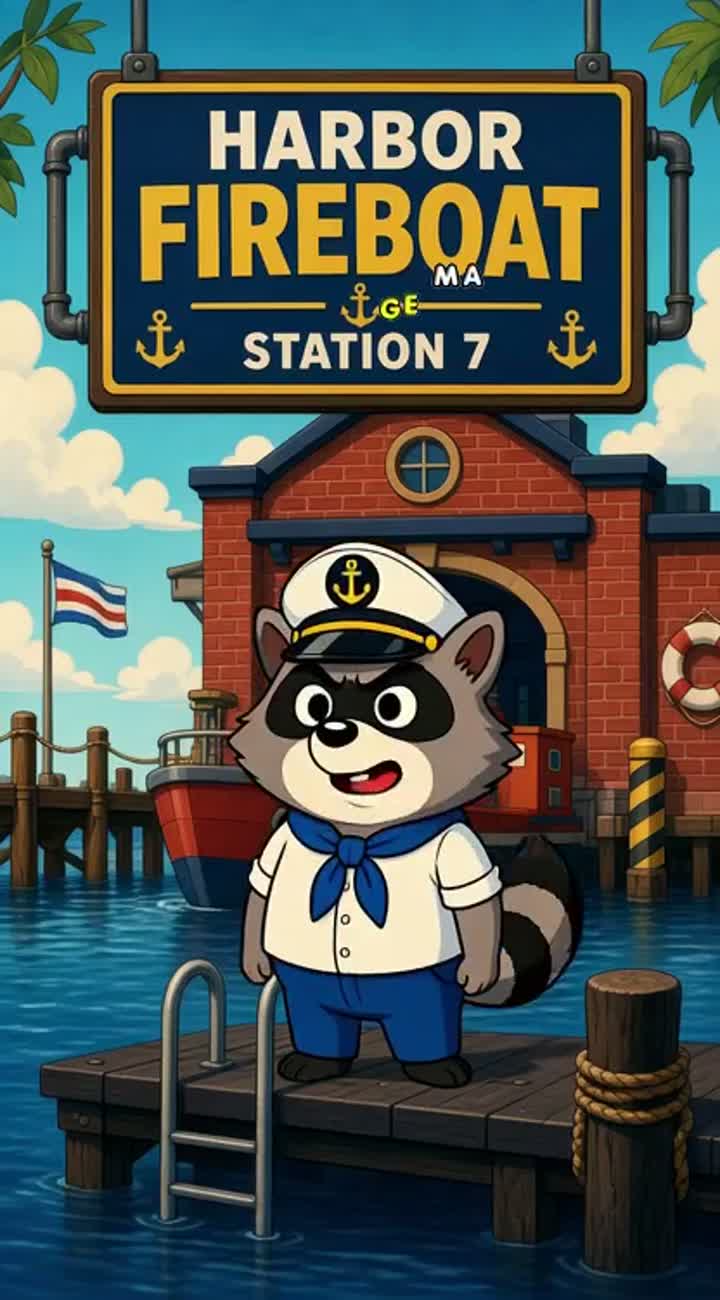 A cartoon character named Captain Clean: a short stocky raccoon — AI cartoon