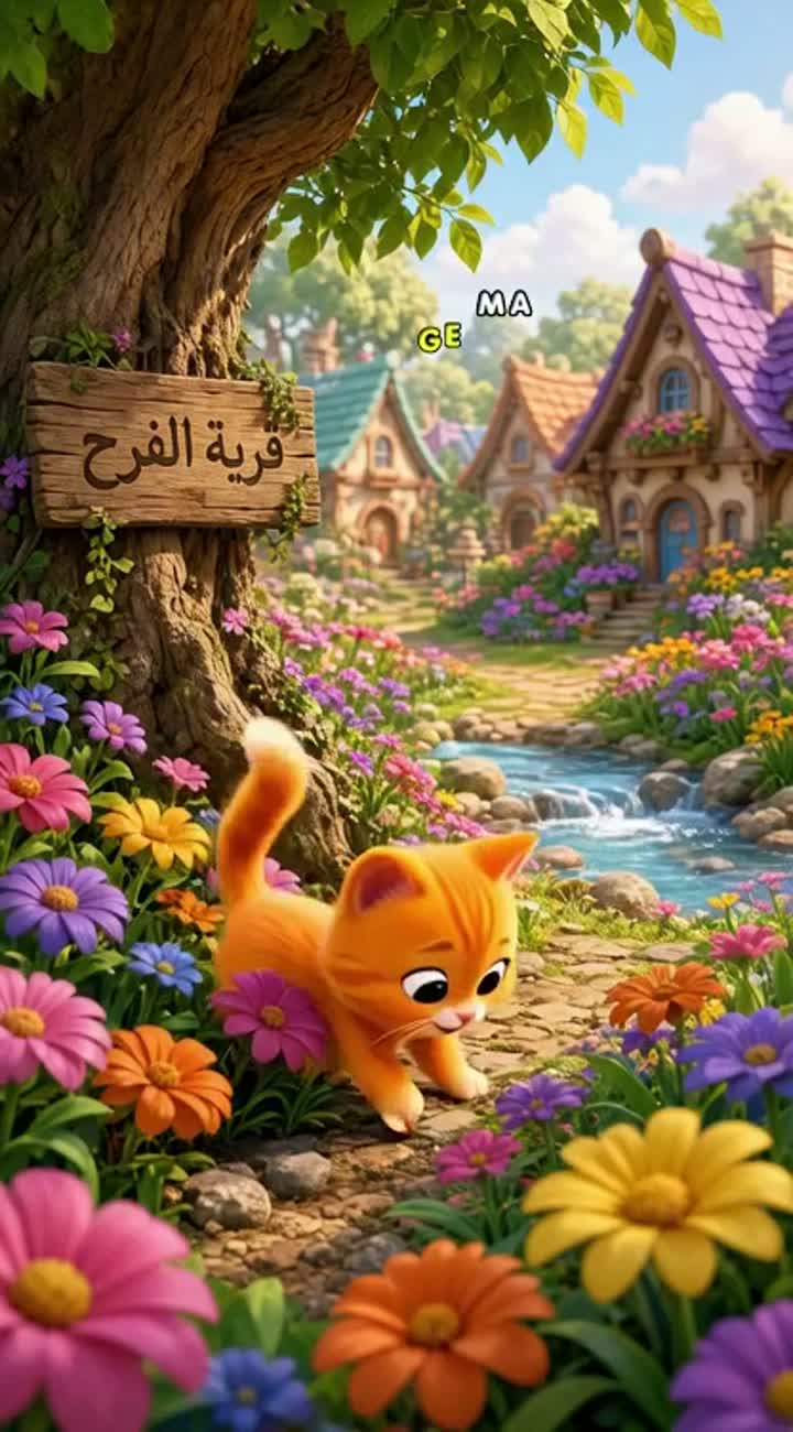 In one continuous animated shot, establish the beautiful village… — AI cartoon