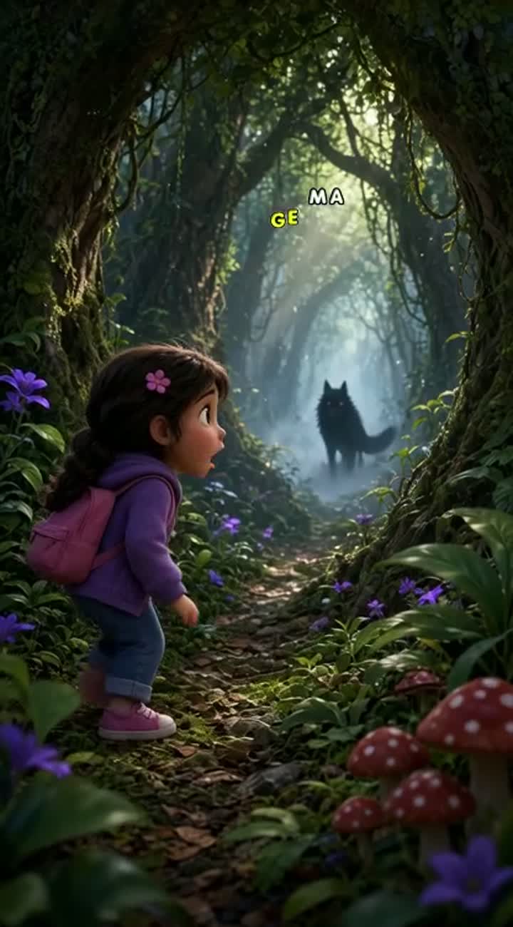 A curious little girl based on my uploaded photo explores… — AI cartoon