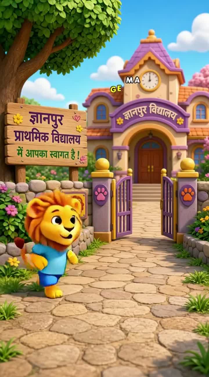 A funny baby lion goes to school, meets a clever rabbit… — AI cartoon