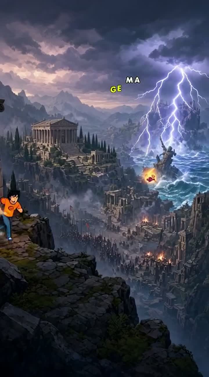 An epic animated battle scene feturing percyjackson and jason — AI cartoon