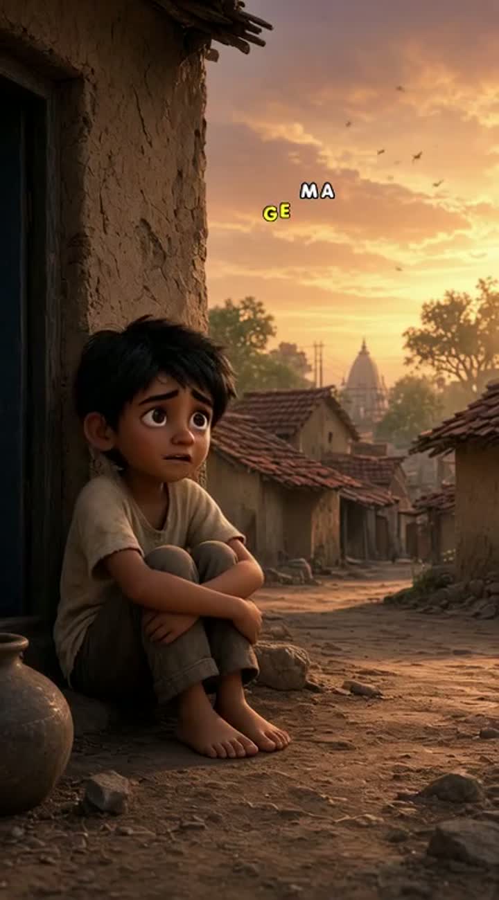 A poor little Indian boy loses his father… — AI cartoon