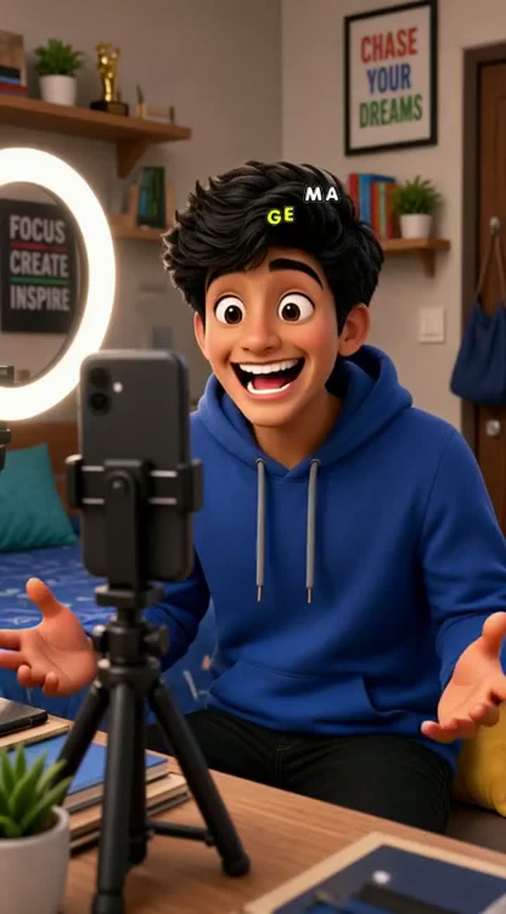 High-quality 3D animated cartoon scene in a modern Indian… — AI cartoon