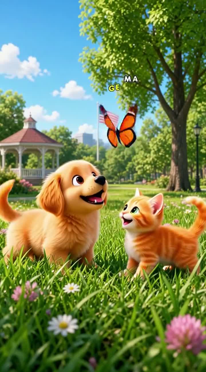 Cute 3D cartoon video of a little golden puppy playing… — AI cartoon