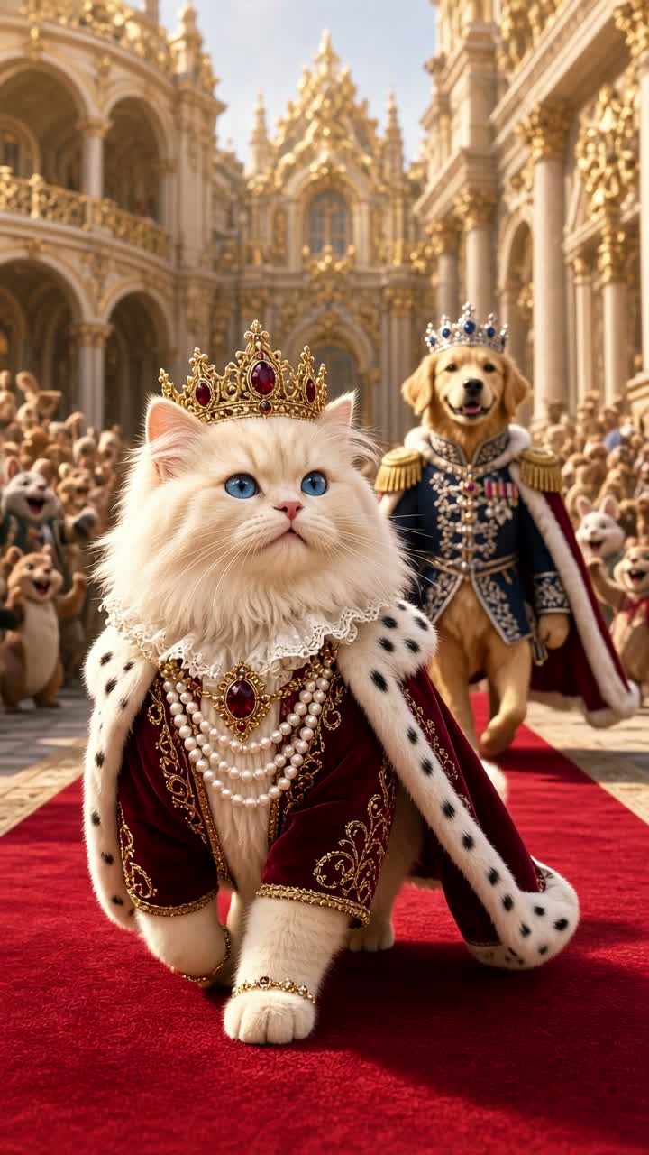 A majestic cream-colored fluffy Persian cat prince with bright… — AI cartoon