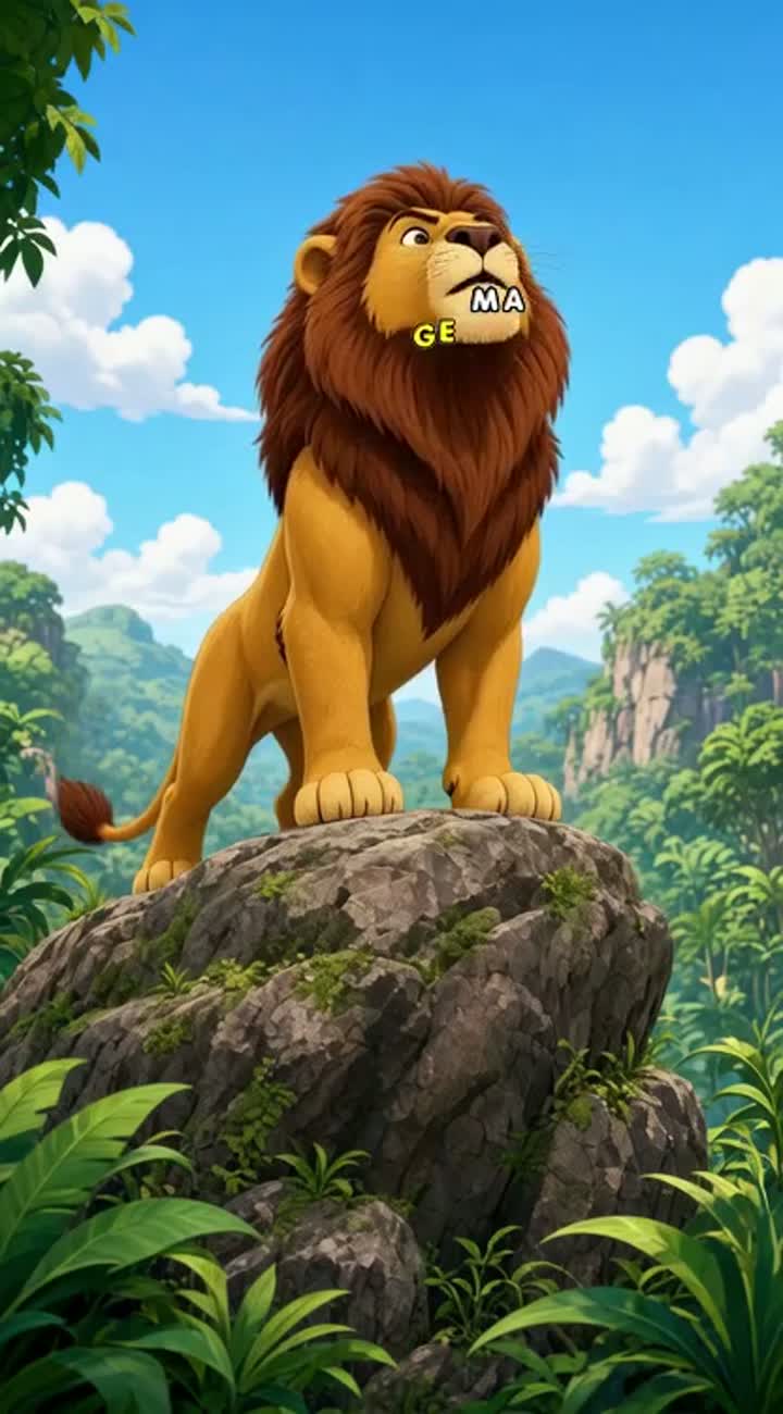 Story: A mighty little lion runs away from a tiny mouse… — AI cartoon