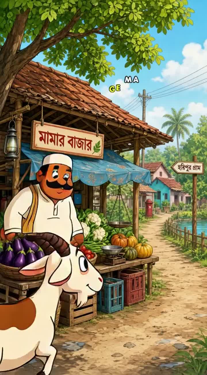 Funny original 2D cartoon about a clever Bengali vegetable seller… — AI cartoon