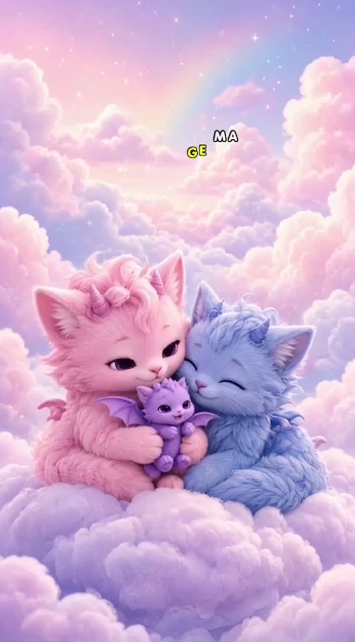Se three adorable fluffy cat-dragons — AI cartoon