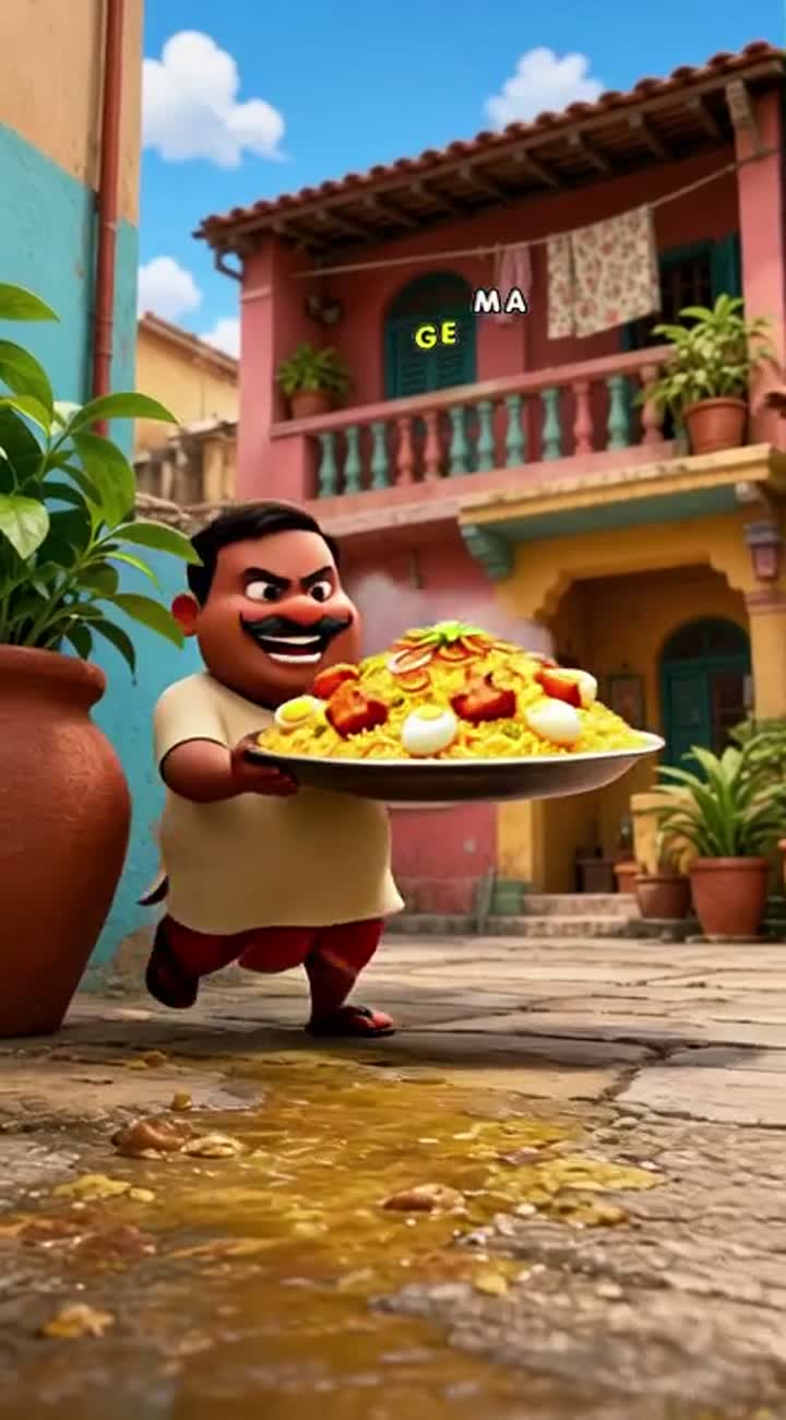 Funny 3D cartoon of a chubby Bengali man trying to run away… — AI cartoon