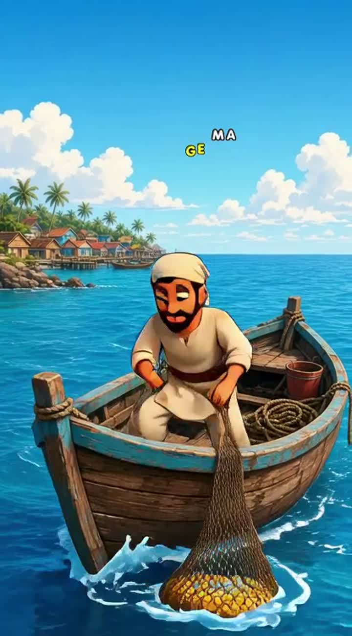 A poor fisherman named Ahmed who lives in a village — AI cartoon