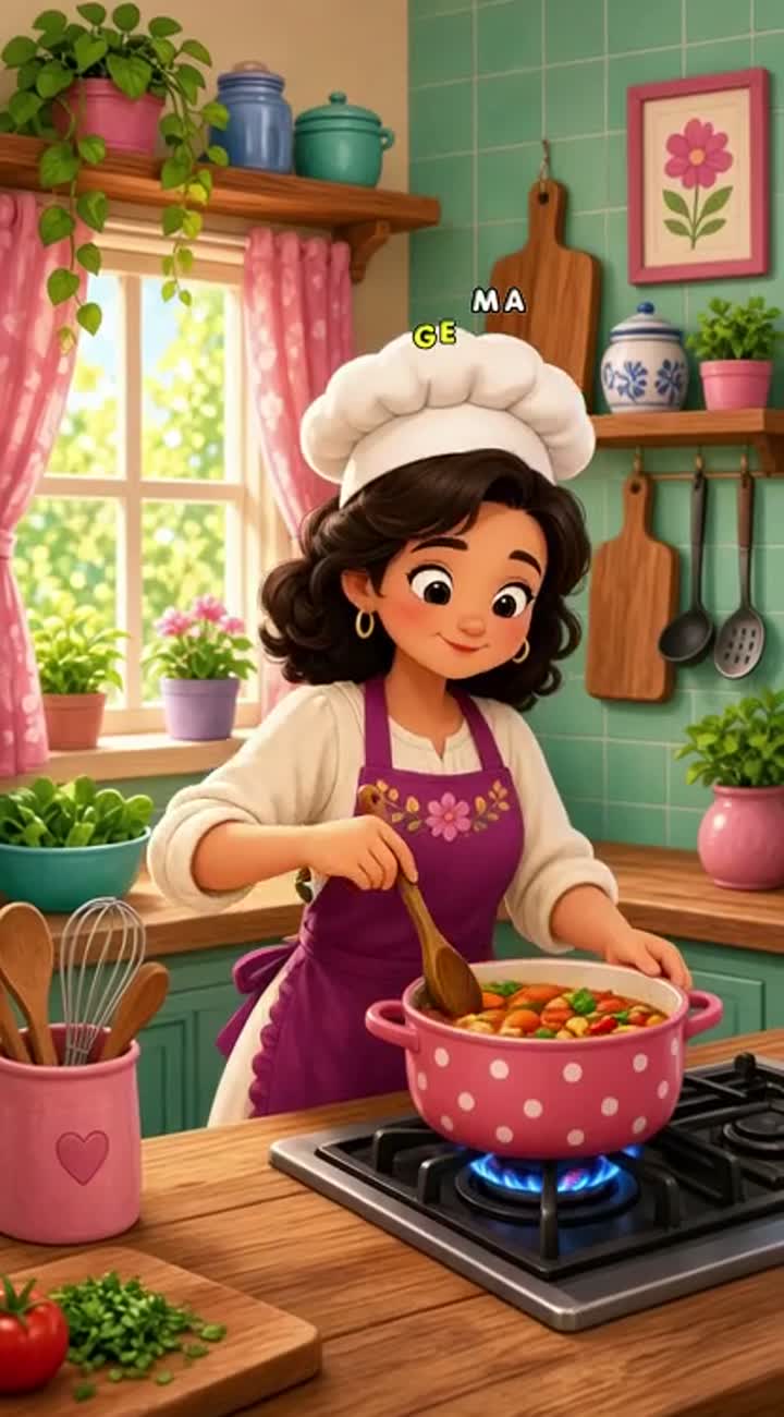 A cute cartoon woman chef wearing a beautiful apron… — AI cartoon