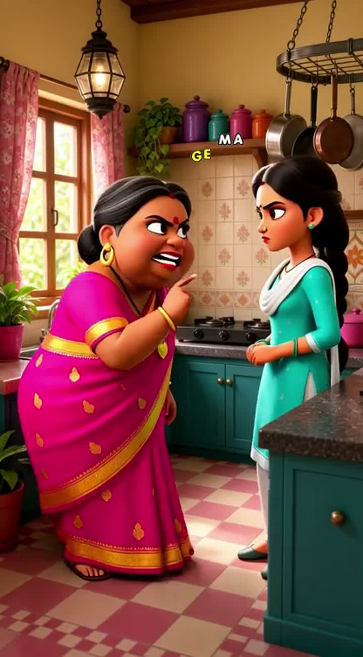 Funny 3D cartoon video of an Indian mother-in-law… — AI cartoon