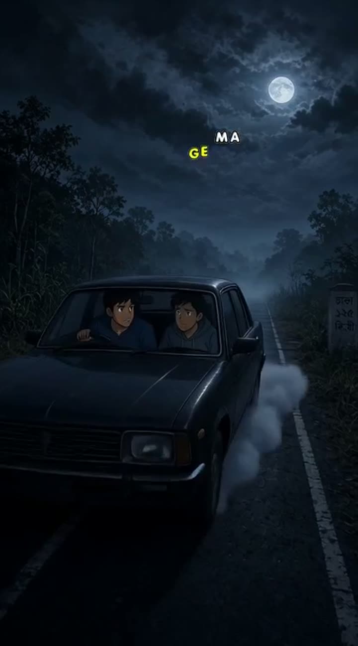 2D anime horror cinematic scene, a deserted highway in Bangladesh… — AI cartoon