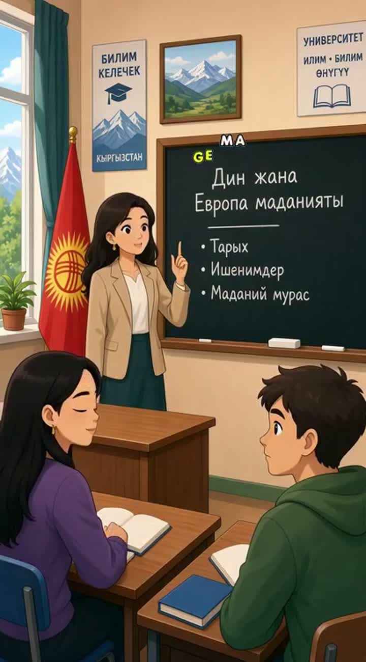 2D educational cartoon video in a modern university classroom… — AI cartoon