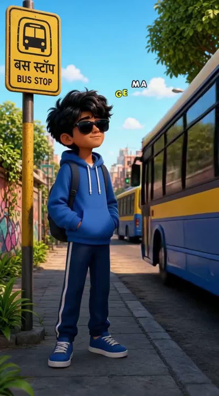A cute Indian teenage boy with messy black hair… — AI cartoon