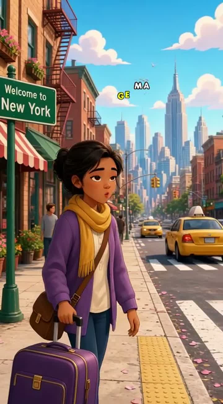 A woman starts a new life in America, facing unexpected… — AI cartoon