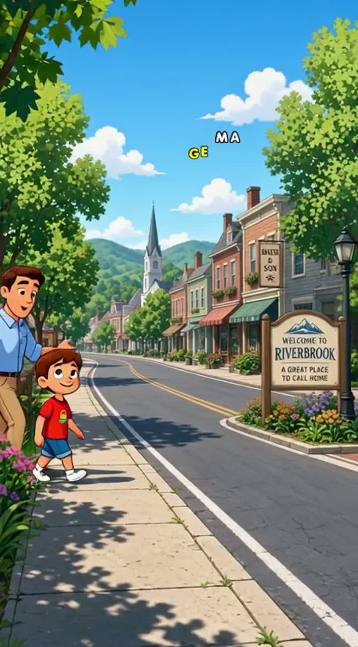Supervisor and 9year old son to a new town Animated cartoon… — AI cartoon