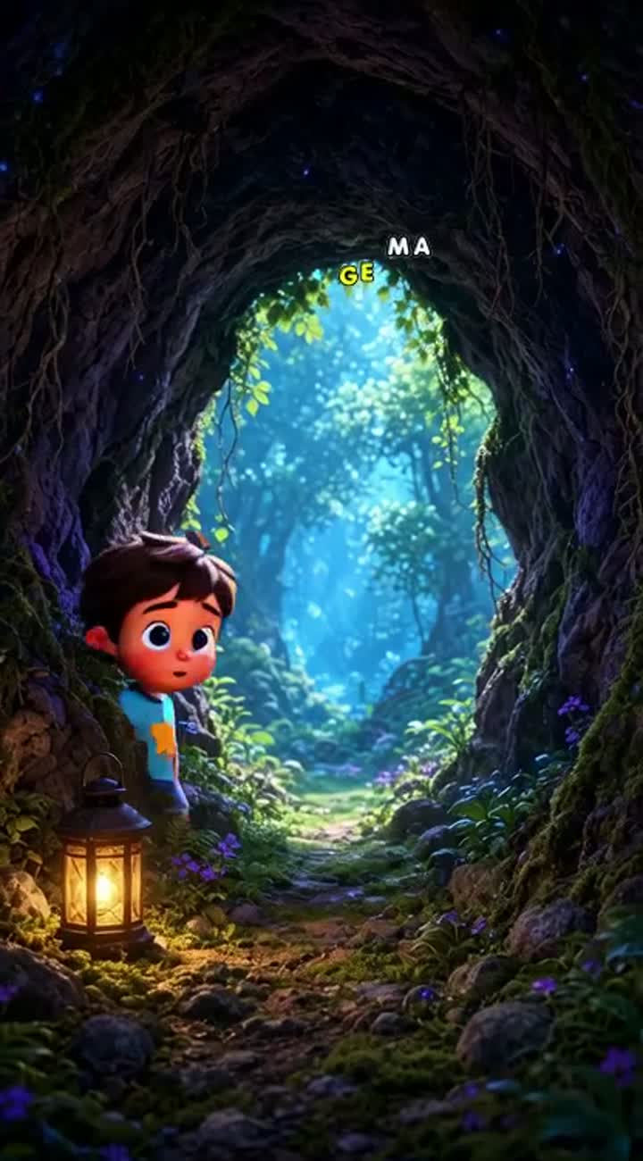 A cute little boy discovers a tiny glowing blue baby dragon inside… — AI cartoon