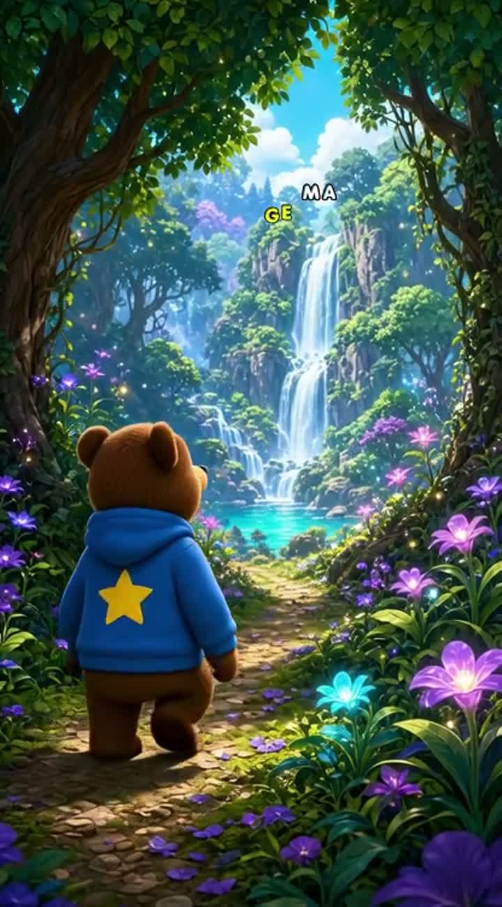 A cute little brown bear wearing a blue hoodie with a yellow star… — AI cartoon