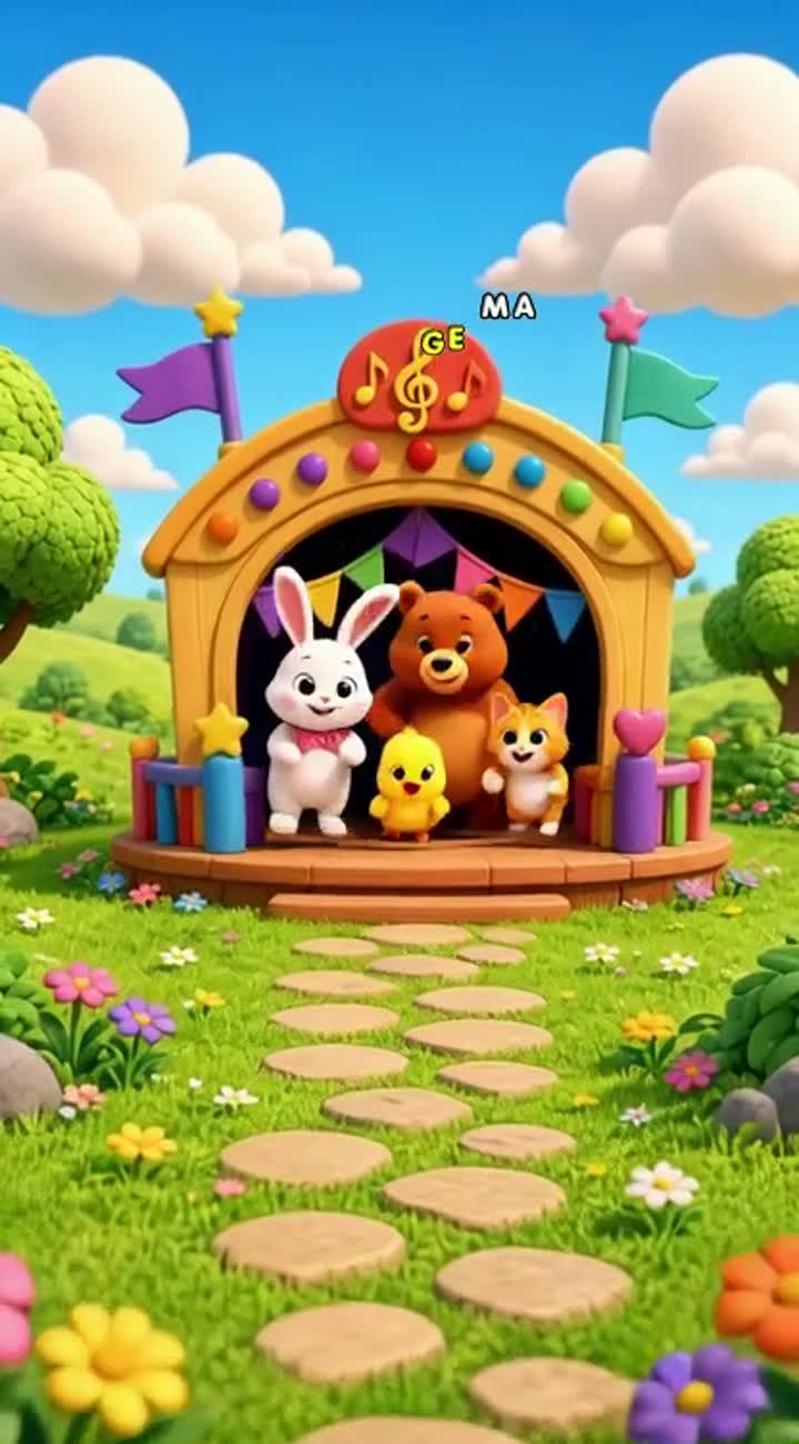 Sing, dance, and play with our happy little animal friends! — AI cartoon