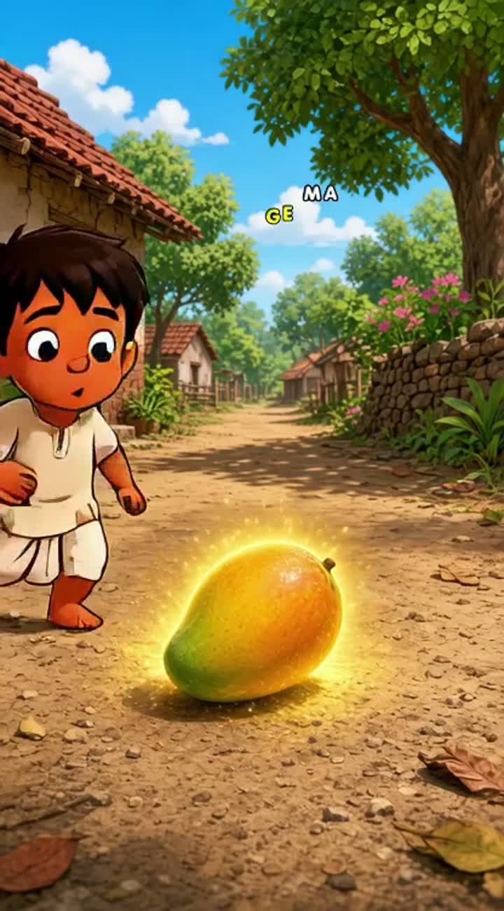 Raju is a poor young Indian boy wearing simple, worn village clothes — AI cartoon