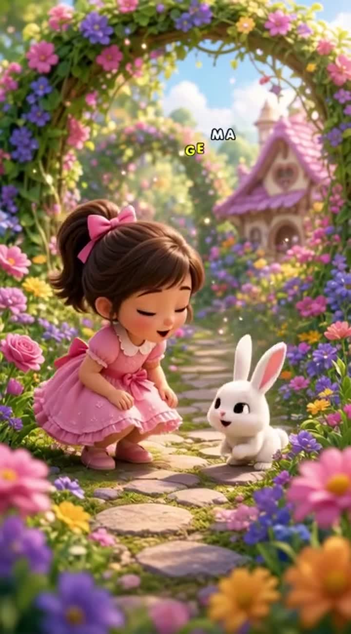 A cute 3D cartoon of a little girl named Lily wearing a pink… — AI cartoon