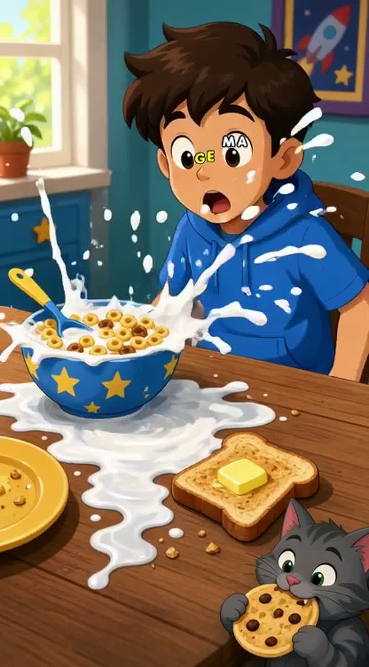 Breakfast Disaster! — AI cartoon