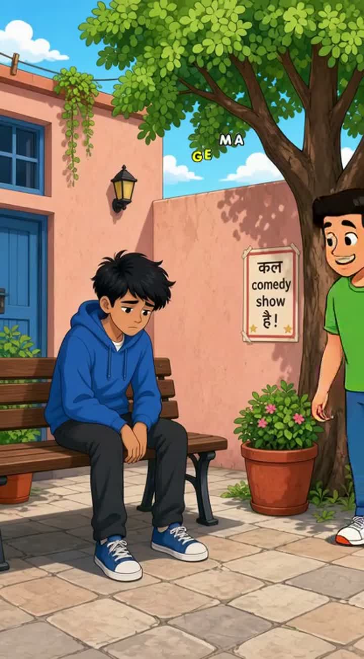 Two Indian friends, with smooth animation… — AI cartoon