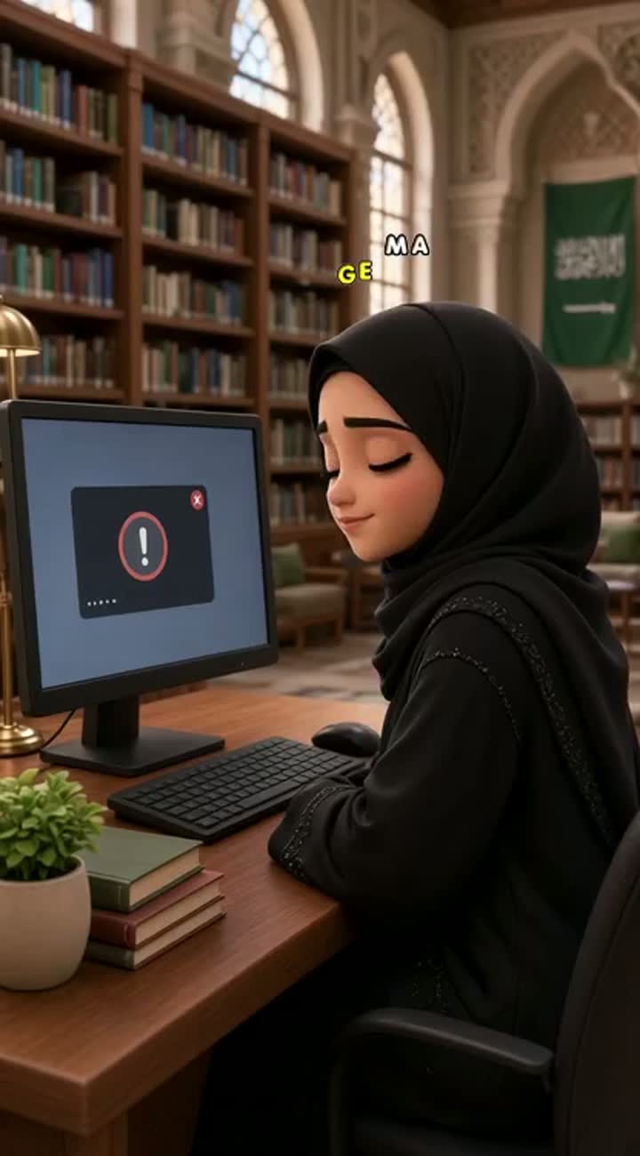 A cute 3D animated Saudi university girl wearing a modest black… — AI cartoon
