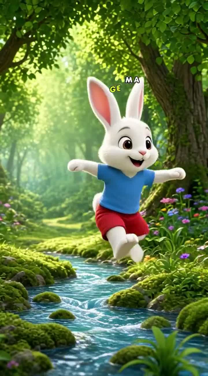 A cute small white rabbit with long ears, big brown eyes… — AI cartoon