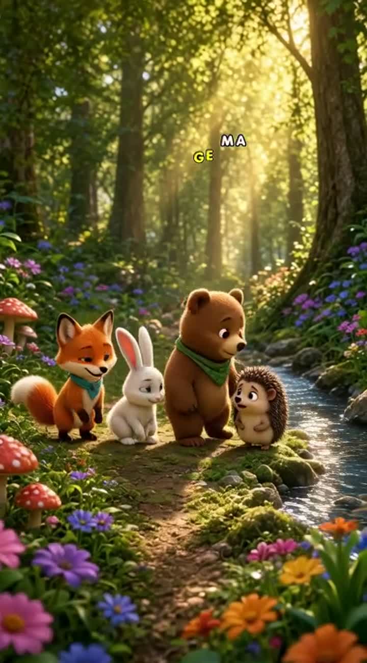 Set the scene in a beautiful magical forest filled with tall… — AI cartoon