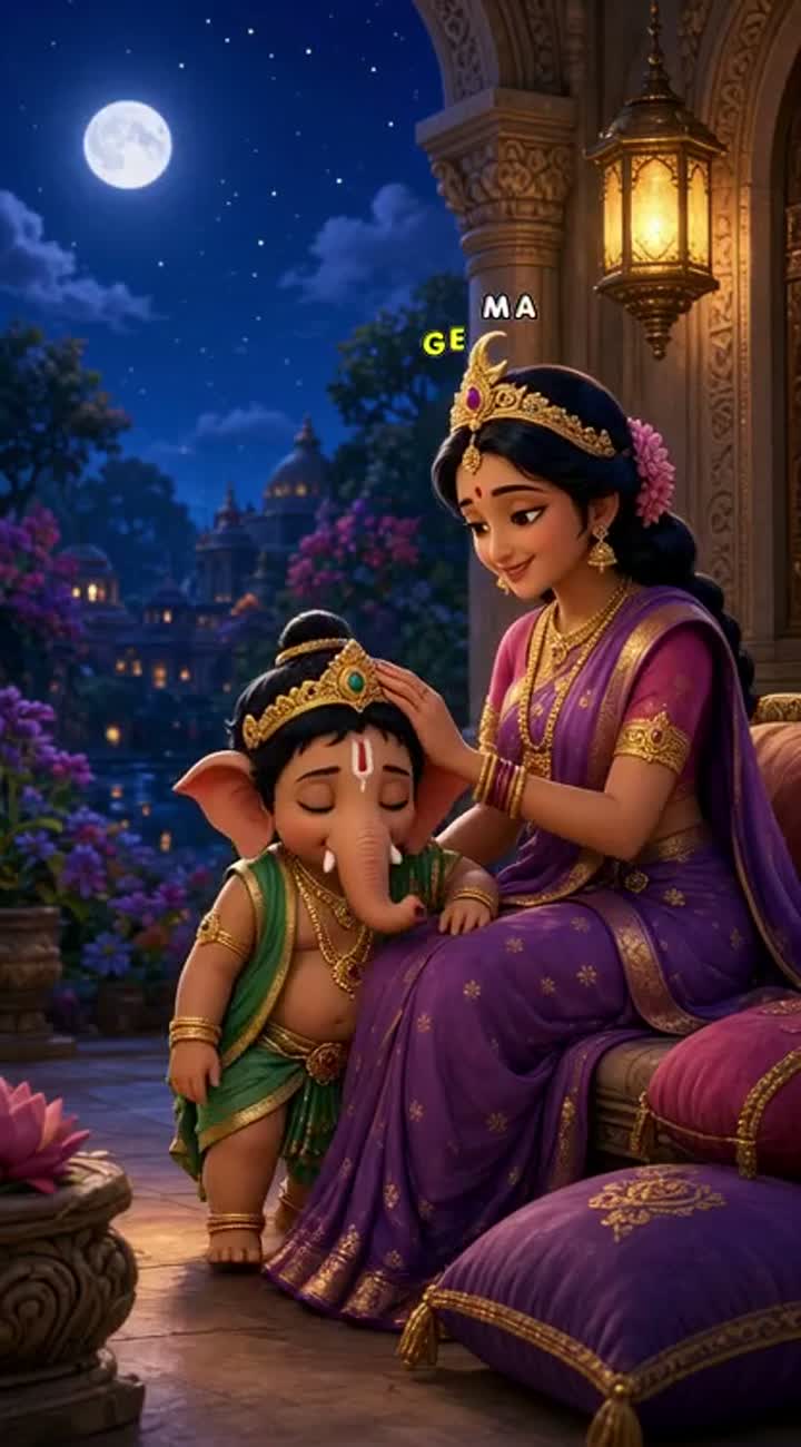 A peaceful nighttime scene in a single continuous shot — AI cartoon