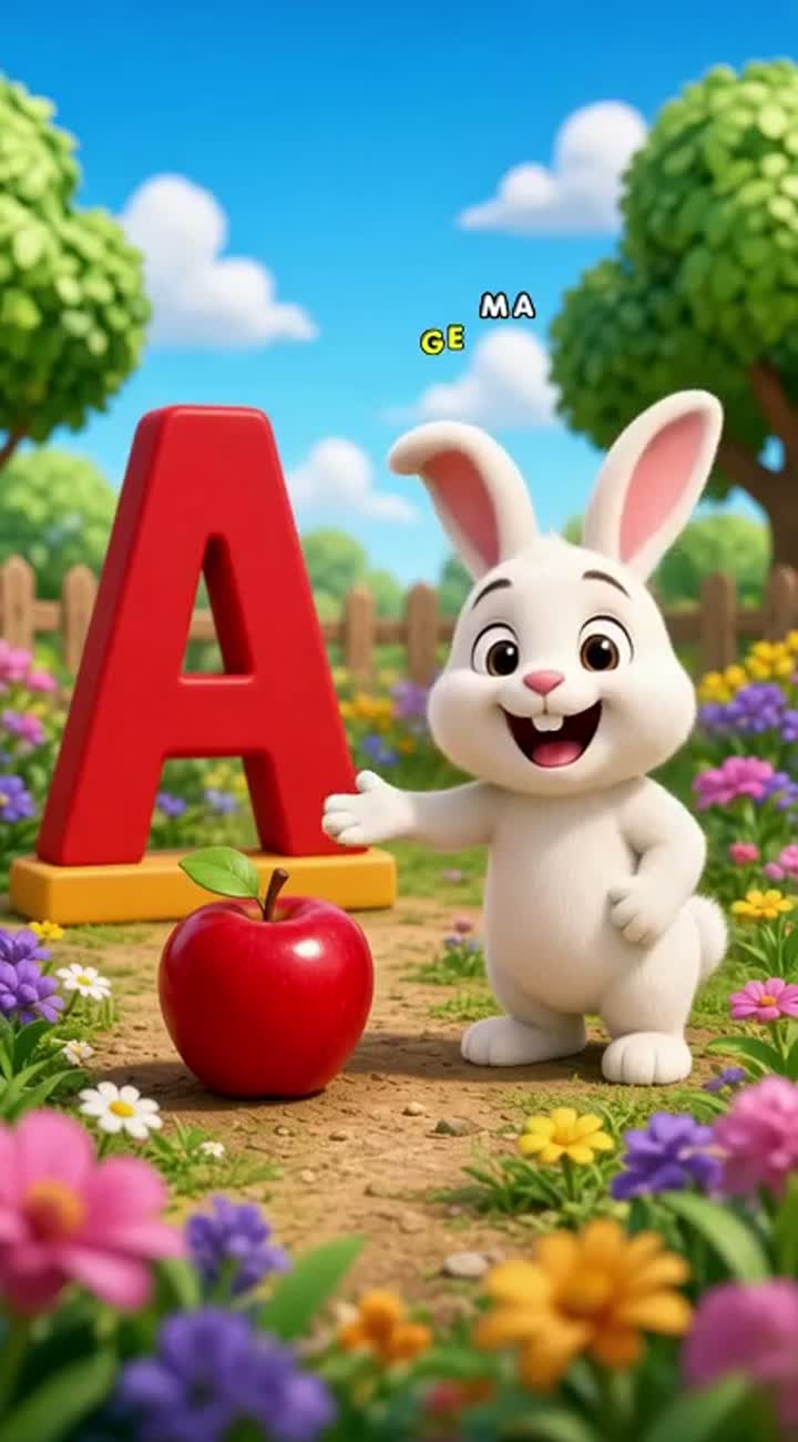 A cute rabbit teaches the letter A — AI cartoon