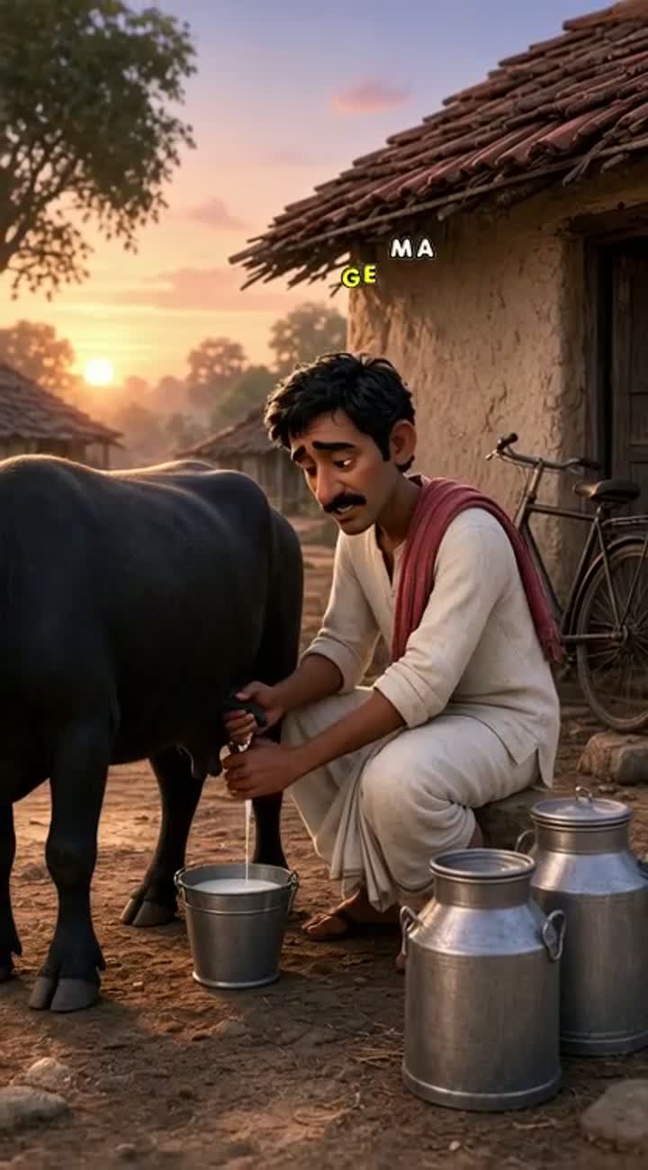 3D cartoon animation, poor Indian village at 4 AM… — AI cartoon