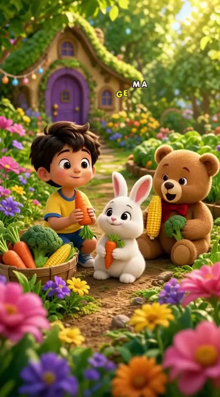 A happy little boy, a fluffy white bunny… — AI cartoon