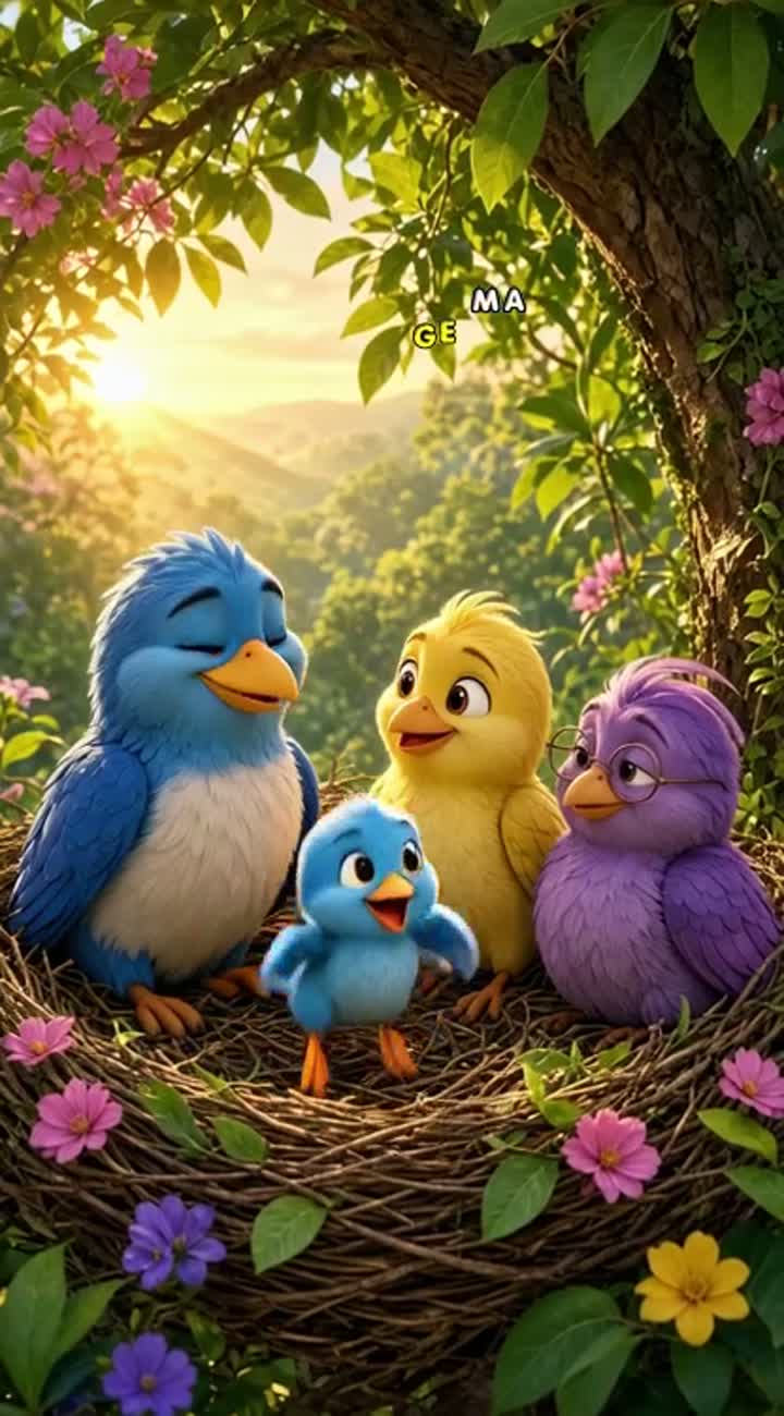 A vibrant colorful 3D cartoon animation in a beautiful green… — AI cartoon