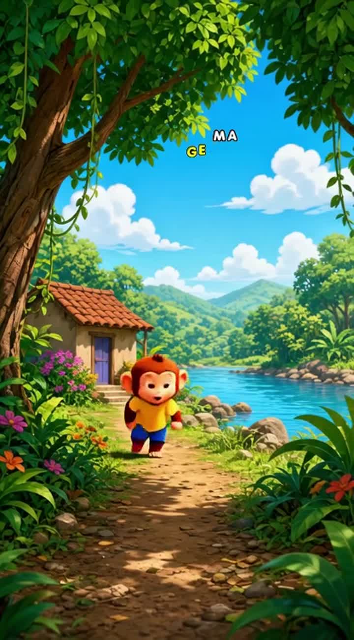 Golu, an adorable little brown monkey wearing a yellow T-shirt… — AI cartoon
