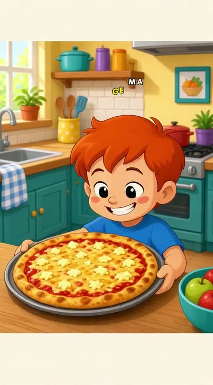 A bright, colorful cartoon kitchen — AI cartoon
