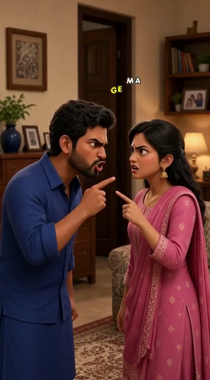 3D animated style, an Indian man in a blue shirt and an Indian… — AI cartoon