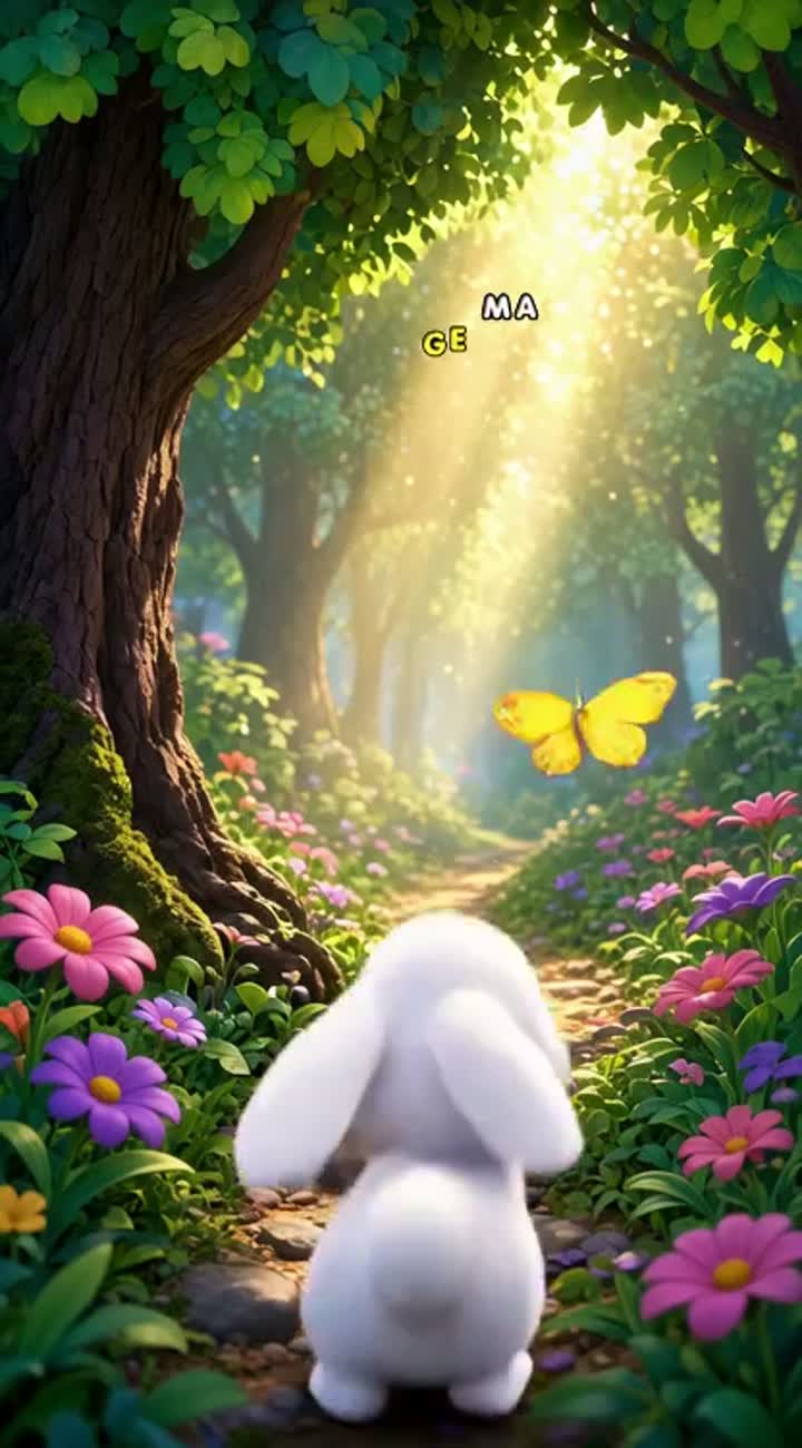 Cute 3D animated cartoon for children about a little white rabbit… — AI cartoon