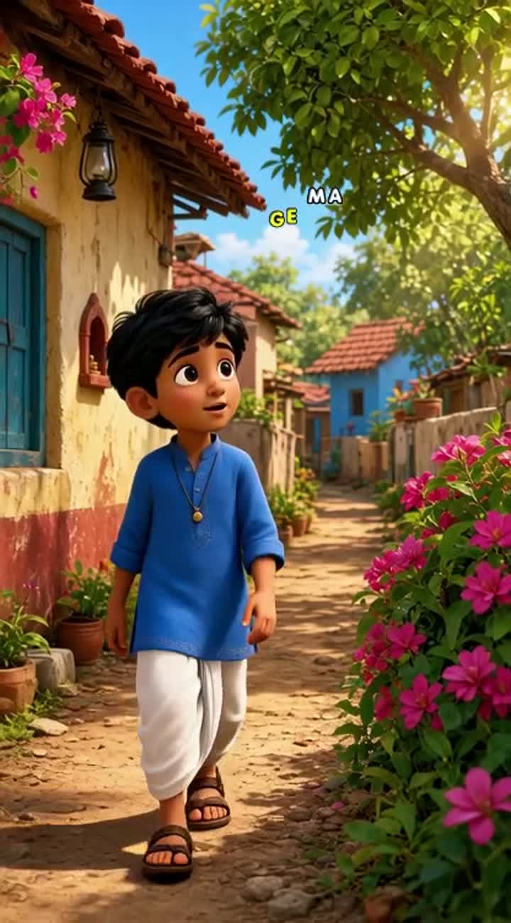 A cute little Indian boy named Aarav finds a magical talking… — AI cartoon