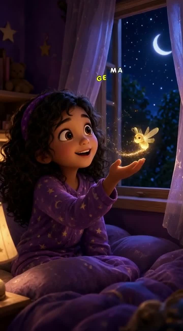 In a charming child's bedroom at night, Luna… — AI cartoon