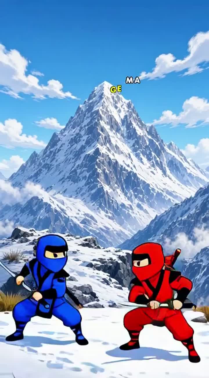 Two ninjas fight in mount everest with sword shuriken and hand… — AI cartoon