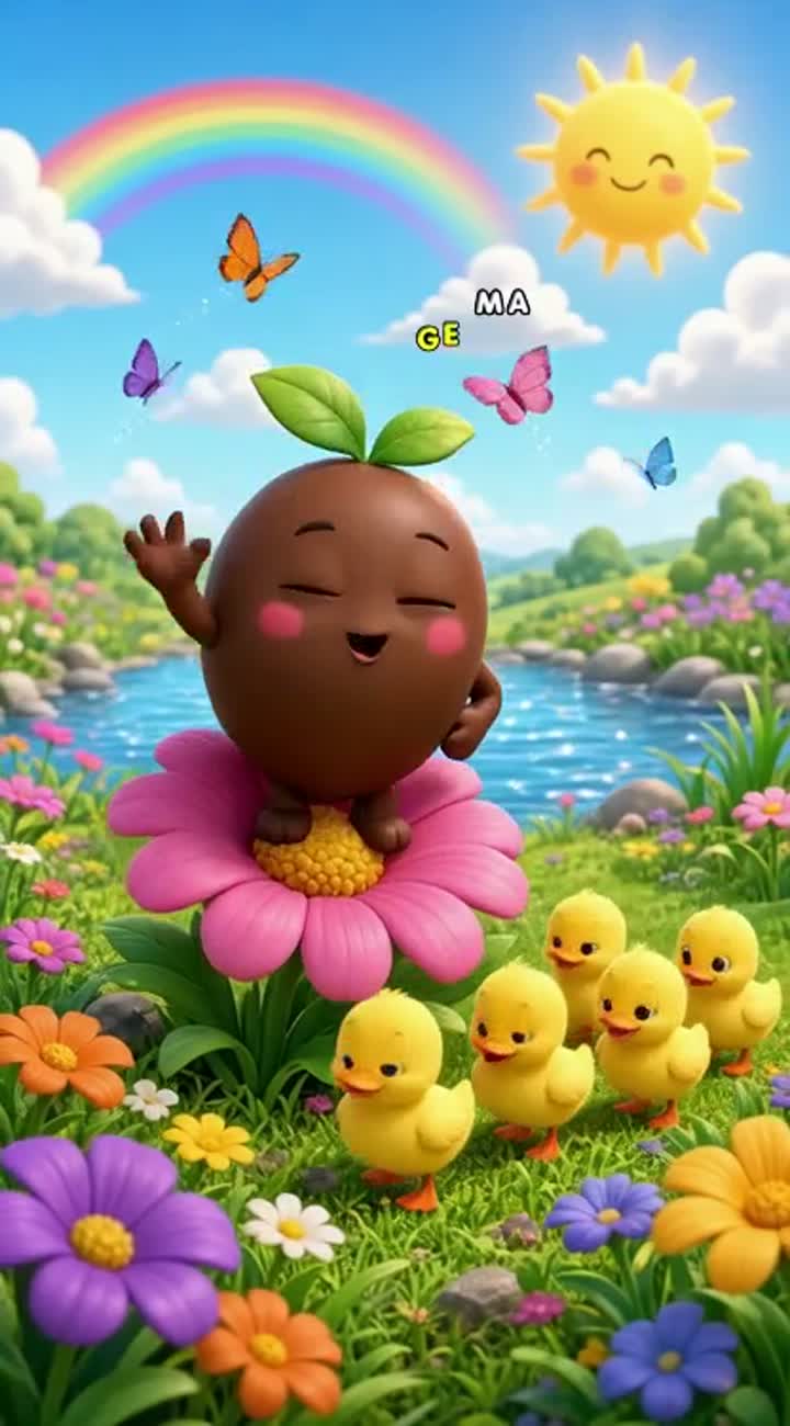 3D animated nursery rhyme titled "Coco Bean and the Five Little… — AI cartoon